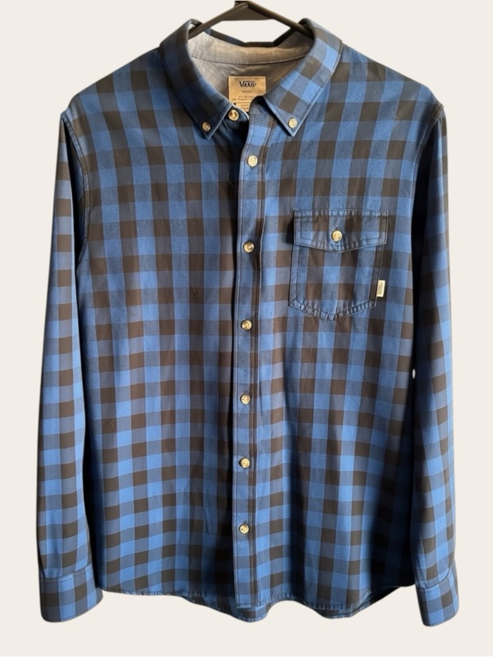 Vans Blue Black Buffalo Plaid Button Down Shirt Classic Fit Small